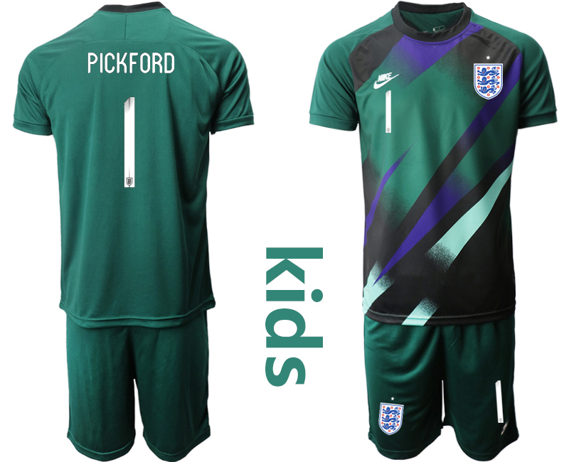 2021 European Cup England Dark green Youth goalkeeper #1 soccer jerseys->youth soccer jersey->Youth Jersey